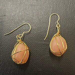 Vintage Wrapped Rose Quartz Drop Earrings